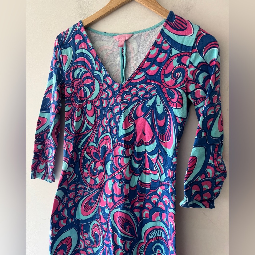 Lilly Pulitzer Stunning Clark V- Neck French Terry Reel Me In Brewster Dress - Picture 3 of 7